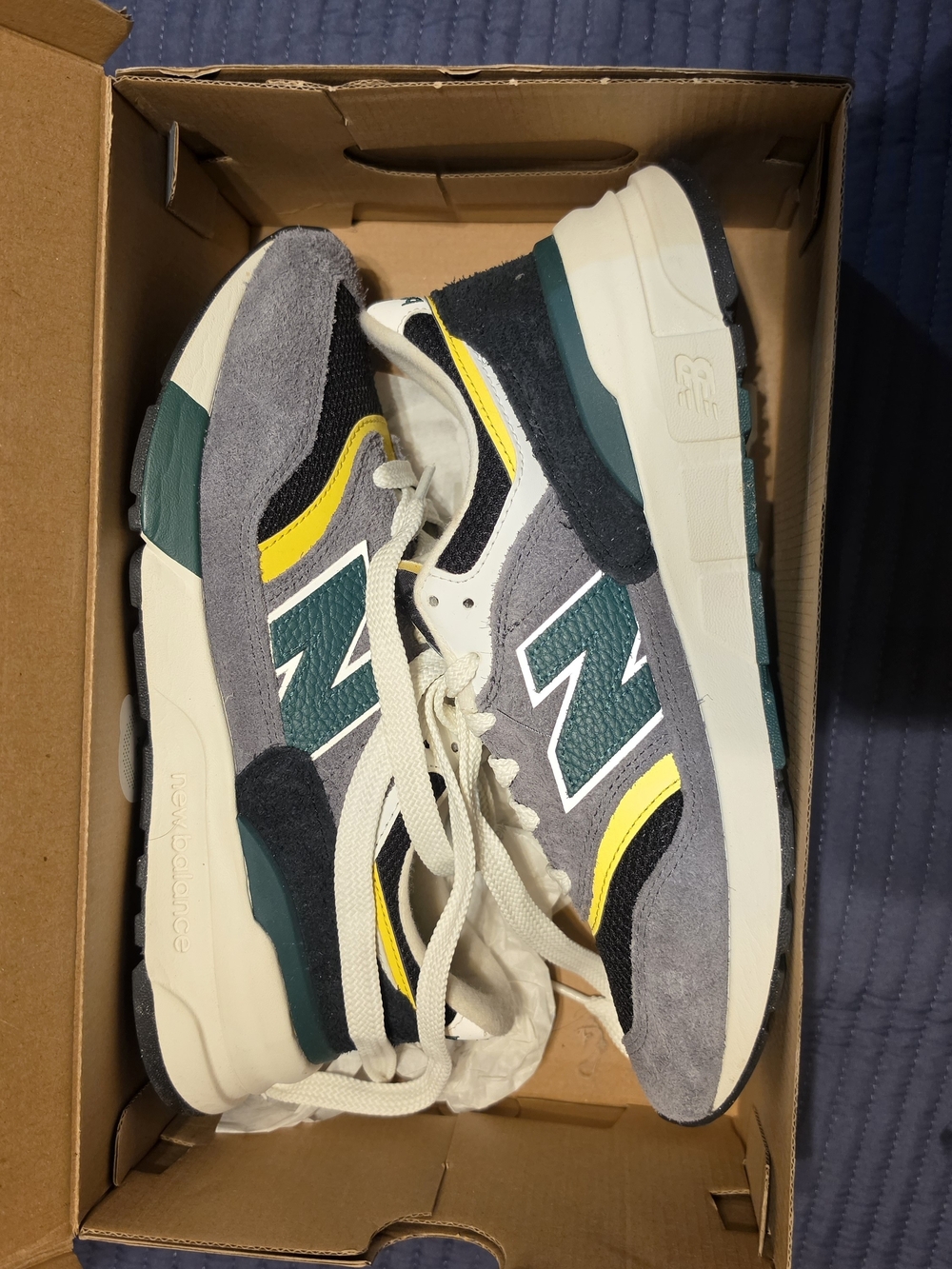 New Balance Grey & Teal Suede Runner with Yellow Accents